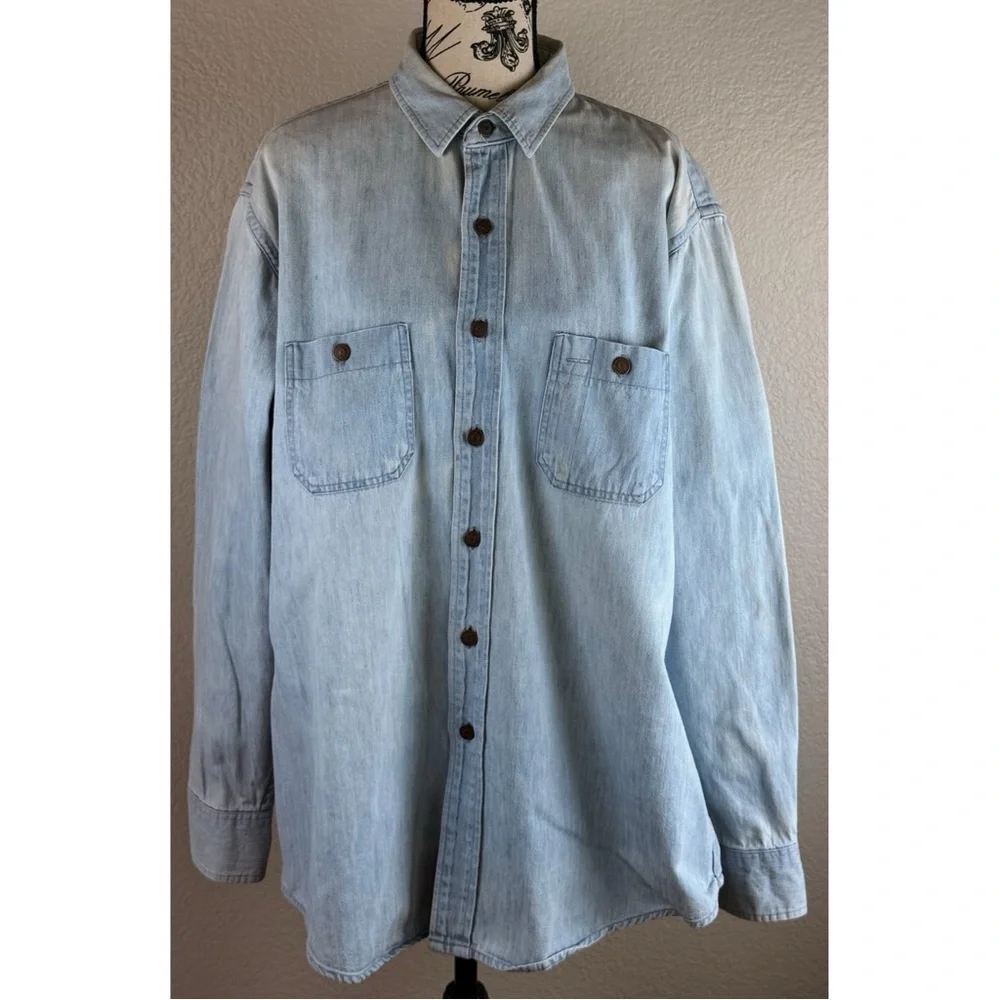J Crew Vintage ‘Outfitters’ 80s 90s Men’s Chambray Button Down Shirt, size XL